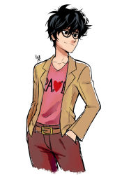 Rule 34 | 10s, 1boy, amamiya ren, atlus, black hair, catherine (game), company connection, cosplay, glasses, hand in pocket, kitsune23star, male focus, persona, persona 5, smile, solo, upper body, vincent brooks, vincent brooks (cosplay)