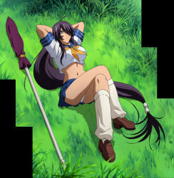 10s absurdres anime_screenshot breasts hair_over_one_eye highres ikkitousen ikkitousen_xtreme_xecutor kan&#039;u_unchou large_breasts long_hair lying panties skirt stitched third-party_edit underwear