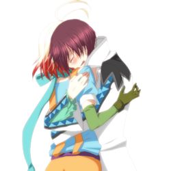 Rule 34 | ahoge, asbel lhant, blush, coat, hug, lowres, multicolored hair, open mouth, pascal (tales), pascal (tales), red hair, scarf, tales of (series), tales of graces