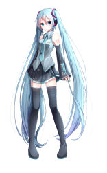 Rule 34 | 1girl, absurdly long hair, absurdres, black footwear, black skirt, black sleeves, blue eyes, blue hair, blue nails, blue necktie, boots, collared shirt, detached sleeves, dress shirt, floating hair, full body, grey shirt, hair between eyes, hair ornament, hatsune miku, headphones, highres, jun (sky ia 127 snow), long hair, long sleeves, looking at viewer, miniskirt, nail polish, necktie, pleated skirt, shirt, simple background, skirt, sleeveless, sleeveless shirt, sleeves past wrists, solo, standing, thigh boots, thighhighs, very long hair, vocaloid, white background, wing collar, zettai ryouiki