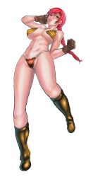 Rule 34 | 1girl, absurdres, akira (yuibnm71), bikini, boots, braid, breasts, female focus, gloves, highres, large breasts, legs, long hair, looking at viewer, navel, one piece, pink hair, rebecca (one piece), red eyes, simple background, smile, solo, swimsuit, white background