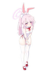 Rule 34 | 1girl, absurdres, ahoge, akasaka ill, animal ears, blue archive, blush, breasts, clothes pull, detached collar, fake animal ears, fake tail, female focus, full body, halo, highres, leotard, natsu (blue archive), pink eyebrows, pink hair, pink halo, playboy bunny, pulling, rabbit ears, rabbit tail, red eyes, red footwear, shadow, side ponytail, simple background, skindentation, small breasts, solo, standing, tail, thighhighs, white background, white leotard, white thighhighs, wrist cuffs