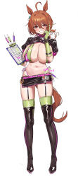 Rule 34 | 1girl, absurdres, agnes tachyon (umamusume), alternate breast size, animal, animal ears, black footwear, black skirt, black thighhighs, boots, breasts, brown hair, cosplay, dated, fate/grand order, fate (series), feipin zhanshi, florence nightingale (fate), florence nightingale (trick or treatment) (fate), florence nightingale (trick or treatment) (fate) (cosplay), full body, garter straps, gloves, green gloves, hamster, highres, holding, horse ears, horse girl, horse tail, huge breasts, id card, index finger raised, looking at viewer, miniskirt, navel, sample watermark, short hair, simple background, skirt, solo, syringe, tail, thigh boots, thighhighs, umamusume, watermark, white background