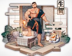 Rule 34 | 1boy, abs, absurdres, alca (wakatanka4), animal ears, bara, bare pectorals, beard, black hair, black kimono, bottle, chest hair, chest tattoo, commission, creature, facial hair, full body, hadanugi dousa, highres, indoors, japanese clothes, jewelry, kimono, large pectorals, leg hair, lion boy, lion ears, lion tail, looking at viewer, male focus, male underwear, male underwear peek, mature male, muscular, muscular male, necklace, nipples, open clothes, open kimono, original, pectorals, peterhl, red eyes, short hair, sideburns, smile, solo, tail, tattoo, thick eyebrows, underwear