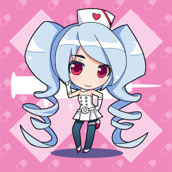 Rule 34 | 1girl, alternate hairstyle, drill hair, hatsune miku, kaizeru, koiiro byoutou, koiiro byoutou (vocaloid), long hair, lowres, nurse, pantyhose, project diva (series), project diva 2nd, red eyes, solo, syringe, very long hair, vocaloid