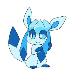 Rule 34 | animated, blue eyes, blue hair, blush, bright pupils, creatures (company), game freak, gen 4 pokemon, glaceon, looping animation, nintendo, no humans, playing with own hair, pokemon, pokemon (creature), robosylveon, sidelocks, simple background, sitting, smile, white background, white pupils