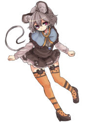 Rule 34 | 1girl, animal ears, blush, grey hair, looking at viewer, mouse ears, mouse tail, nazrin, red eyes, short hair, simple background, skirt, solo, tail, thighhighs, touhou, white background, yunuki uta, zettai ryouiki