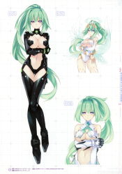 Rule 34 | 1girl, absurdres, alternate costume, angel wings, bare shoulders, bodysuit, breast hold, breasts, center opening, choujigen game neptune, cleavage, crossed arms, elbow gloves, feathered wings, four goddesses online: cyber dimension neptune, full body, gloves, gradient hair, green hair, green heart (neptunia), grid background, hair between eyes, hair ornament, halo, high ponytail, highres, kami jigen game neptune v, large breasts, leotard, long hair, looking at viewer, multicolored hair, multiple views, navel, neptune (series), official art, parted lips, ponytail, power symbol, power symbol-shaped pupils, purple eyes, revealing clothes, scan, sideboob, simple background, symbol-shaped pupils, thighhighs, tsunako, turtleneck, vert (neptunia), very long hair, wings