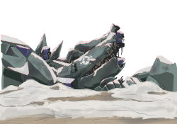 Rule 34 | damaged, f-22a raptor (muv-luv), highres, looking up, lying, mecha, muv-luv, muv-luv alternative, muv-luv alternative (anime), no humans, robot, science fiction, snow, solo, tactical surface fighter, taiga hiroyuki, white background
