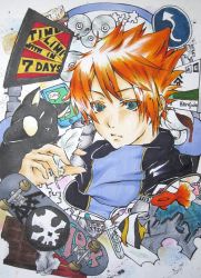 Rule 34 | 1boy, badge, bell, blue eyes, candy, cd, cellphone, chocolate, chocolate bar, closed mouth, coffee, coffee cup, cup, disposable cup, feathers, fish, food, high collar, jewelry, mp3 player, necklace, nyantan, orange hair, phone, pin, road sign, sakuraba neku, sign, skateboard, sketch, skull, smartphone, spiked hair, spilling, spray can, stuffed animal, stuffed cat, stuffed toy, subarashiki kono sekai