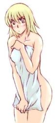 Rule 34 | 00s, blonde hair, cagalli yula athha, covering privates, gundam, gundam seed, gundam seed destiny, lowres, nude, nude cover, solo, towel