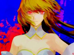 Rule 34 | 1girl, abstract background, arcueid brunestud, bare shoulders, blonde hair, bright pupils, closed mouth, dated, flaming eyes, glowing, glowing eyes, hair between eyes, highres, long hair, looking at viewer, melty blood, moedredd, red eyes, signature, solo, tsukihime, type-moon, upper body, white pupils, wind