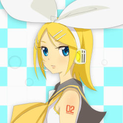 Rule 34 | bare shoulders, blonde hair, blue eyes, headset, kagamine rin, mebae, solo, vocaloid