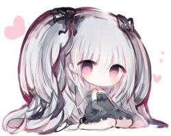 Rule 34 | 1girl, bad id, bad pixiv id, barefoot, big hair, black dress, black ribbon, blush, chibi, closed mouth, commentary request, cottontailtokki, dress, elbow gloves, frilled dress, frills, full body, gloves, granblue fantasy, grey gloves, hair between eyes, hair ribbon, heart, long hair, looking at viewer, orchis, red eyes, ribbon, shingeki no bahamut, sidelocks, silver hair, solo, strapless, strapless dress, two side up, very long hair, white background