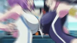 Rule 34 | 10s, angry, animated, animated gif, battle, bouncing breasts, breast fight, breast press, breasts, competition swimsuit, confrontation, contest, eye contact, kaminashi nozomi, keijo!!!!!!!!, looking at another, lowres, multiple girls, one-piece swimsuit, playing sports, swimsuit, symmetrical docking