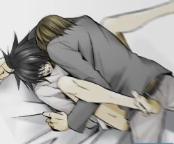 Rule 34 | 00s, 2boys, anal, bed, blindfold, clothed sex, death note, l (death note), male focus, male penetrated, multiple boys, sex, spread legs, yagami light, yaoi