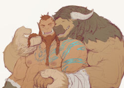 Rule 34 | 110 (ylnzei), 2boys, abs, absurdres, bara, beard, body markings, braid, braided beard, brown hair, couple, cuddling, curled horns, dark-skinned male, dark skin, eyebrow cut, facial hair, furry, furry male, furry with non-furry, grabbing another&#039;s hair, hand on another&#039;s shoulder, happy, highres, holding hands, horns, interspecies, large hands, large pectorals, long beard, male focus, minotaur, multiple boys, muscular, muscular male, nipples, orc, original, pectorals, receding hairline, short hair, sketch, stomach, thick arms, thick eyebrows, topless male, tusks, upper body, yaoi