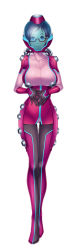 Rule 34 | 1girl, breasts, claire (chronos), full body, glasses, helmet, highres, hyouryuu kangoku chronos, large breasts, lilith-soft, purple hair, simple background, smile, solo, space suit