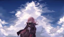 Rule 34 | 1girl, ar-15, blue sky, breasts, closed mouth, cloud, cloudy sky, dress, girls&#039; frontline, gloves, gun, hair ornament, hairclip, holding, holding weapon, jacket, long hair, looking away, mod3 (girls&#039; frontline), parang, pink hair, purple eyes, purple jacket, red gloves, rifle, sky, small breasts, solo, st ar-15 (girls&#039; frontline), st ar-15 (mod3) (girls&#039; frontline), weapon