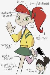 Rule 34 | 2girls, atomic betty, betty barrett, collar, commentary request, dress shirt, earrings, green eyes, hairband, highres, imay3927, jewelry, multiple girls, orange hair, penelope lang, ponytail, shirt, shoes, skirt, sneakers, socks, sweater, translation request