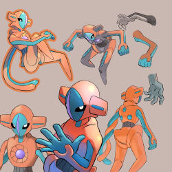 Rule 34 | ashita mo, creatures (company), deoxys, deoxys (normal), expressionless, game freak, gen 3 pokemon, highres, looking at viewer, looking to the side, multiple views, mythical pokemon, nintendo, no humans, pokemon, pokemon (creature), simple background, tentacles