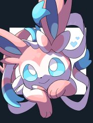 absurdres animal_ears animal_hands blue_eyes bow closed_mouth creatures_(company) game_freak gen_6_pokemon heart highres nintendo no_humans out_of_frame pink_fur pokemon pokemon_(creature) ribbon shual3734 simple_background sylveon