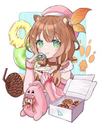 Rule 34 | + +, 1girl, :t, ainouyu, animal ears, ayunda risu, ayunda risu (1st costume), beret, blush, brown hair, chewing, commentary, detached sleeves, doughnut, eating, food, food on face, green eyes, hair ornament, hairclip, hat, highres, hololive, hololive indonesia, long hair, low twintails, pink hat, solo, squirrel ears, twintails, virtual youtuber