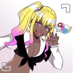 Rule 34 | 1girl, artist request, bleach, blonde hair, breasts, dark-skinned female, dark skin, fingernails, long hair, open mouth, recording, side ponytail, simple background, smile, solo, tagme, very long hair, viewfinder, yayahara yuyu