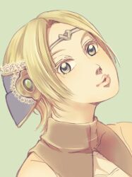Rule 34 | 1girl, blonde hair, lips, looking at viewer, meng weyong, open mouth, short hair, simple background, solo, valkyrie profile (series)