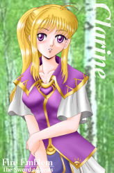 Rule 34 | 1girl, blonde hair, character name, clarine, copyright name, fire emblem, fire emblem: the binding blade, hissaa (starlight express), long hair, nintendo, ponytail, purple eyes, solo