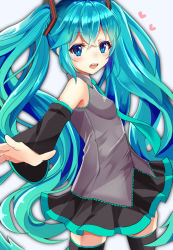 Rule 34 | 1girl, aqua hair, blue eyes, detached sleeves, hatsune miku, highres, long hair, nakatsu kon, necktie, skirt, solo, thighhighs, twintails, very long hair, vocaloid