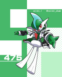 Rule 34 | :d, artist name, bad id, bad pixiv id, clothed pokemon, commentary request, creatures (company), full body, gallade, game freak, gen 4 pokemon, highres, hood, hoodie, long sleeves, looking at viewer, nintendo, open clothes, open hoodie, open mouth, outstretched arms, pokedex number, pokemon, pokemon (creature), red eyes, smile, solo, tongue, twitter username, yukari (yukari21653710), zipper