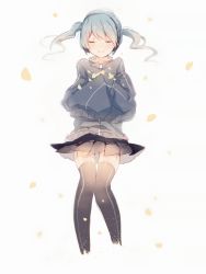 Rule 34 | 1girl, black thighhighs, blue eyes, blue hair, ene (kagerou project), full body, headphones, highres, kagerou project, long hair, miniskirt, pudding (8008208820), simple background, skirt, thighhighs, twintails, white background
