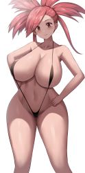Rule 34 | 1girl, absurdres, black one-piece swimsuit, black slingshot swimsuit, breasts, brown eyes, closed mouth, collarbone, creatures (company), flannery (pokemon), game freak, hands on own hips, highres, jasony, large breasts, looking at viewer, nintendo, one-piece swimsuit, pokemon, pokemon oras, red hair, short hair, simple background, slingshot swimsuit, smile, solo, standing, swimsuit, white background