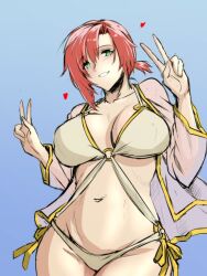 Rule 34 | 1girl, boudica (fate), breasts, fate/grand order, fate (series), green eyes, large breasts, makka na kedamono, red hair, solo, swimsuit, v