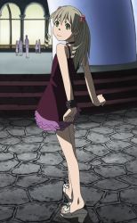 Rule 34 | 00s, 1girl, dress, formal, full body, green eyes, highres, maka albarn, no socks, platform clogs, screencap, solo, soul eater, standing, stitched, third-party edit