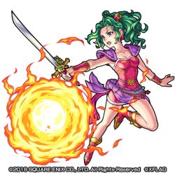 Rule 34 | 10s, boots, bracer, final fantasy, final fantasy vi, fire, fireball, full body, green hair, looking at viewer, lowres, monster strike, official art, open mouth, sash, skirt, solo, sword, tina branford, transparent background, weapon
