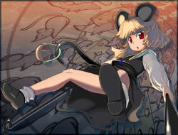 Rule 34 | 1girl, animal ears, female focus, full body, grey hair, mouse (animal), mouse ears, mouse tail, nazrin, red eyes, short hair, solo, syope, tail, touhou