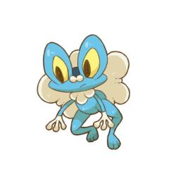 Rule 34 | animal focus, blue skin, colored skin, commentary request, creatures (company), froakie, frog, game freak, gen 6 pokemon, lowres, nintendo, no humans, pokemon, pokemon (creature), simple background, towa (clonea), webbed hands, white background, yellow eyes