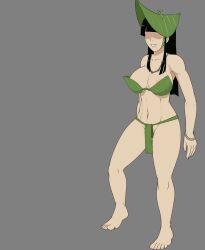 Rule 34 | 1girl, areola slip, avatar: the last airbender, avatar legends, bikini, black hair, breasts, character request, cleavage, faceless, faceless female, feet, green bikini, highres, large breasts, legs, long hair, mity, navel, smile, solo, swimsuit, thighs, toned