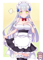 Rule 34 | 2girls, :d, ^ ^, alternate costume, apron, bad id, bad pixiv id, bare shoulders, black dress, black legwear, blush, bow, breasts, brown hair, cleavage, closed eyes, closed mouth, collar, collarbone, commentary request, detached collar, detached sleeves, dress, enmaided, frilled apron, frilled dress, frilled legwear, frills, girls&#039; frontline, green eyes, hair ornament, hand on own chest, hand up, harada (sansei rain), highres, hk416 (girls&#039; frontline), long hair, maid, maid headdress, medium breasts, multiple girls, one side up, open mouth, pleated skirt, puffy short sleeves, puffy sleeves, red bow, scar, scar across eye, scar on face, shaded face, short sleeves, silver hair, skirt, smile, solo focus, thighhighs, ump45 (girls&#039; frontline), very long hair, waist apron, white apron, white collar, white sleeves