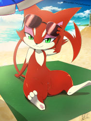 Rule 34 | 1girl, :3, absurdres, adjusting eyewear, alternate color, alternate shiny pokemon, animal ears, animal hands, animal nose, arm support, arm up, artist name, beach, beach towel, beach umbrella, blue sky, body fur, cat ears, cat girl, cat tail, cleft of venus, clitoral hood, clitoris, closed mouth, cloud, collarbone, commission, creatures (company), dated, day, eryz, eyewear on head, female focus, flat chest, full body, furaffinity username, furry, furry female, game freak, gen 5 pokemon, green eyes, half-closed eyes, happy, highres, horizon, leaning back, looking at viewer, nintendo, ocean, outdoors, pawpads, pokemon, pokemon (creature), purrloin, pussy, red fur, sand, signature, sitting, sky, slit pupils, smile, solo, spread legs, sunglasses, tail, towel, twitter username, two-tone fur, umbrella, uncensored, water, watermark, yellow fur