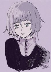 Rule 34 | 1other, androgynous, closed mouth, crona (soul eater), dated, looking to the side, purple hair, short hair, simple background, solo, soul eater, sweatdrop, three9moon