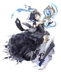 Rule 34 | 1girl, alice (sinoalice), asymmetrical legwear, black hair, breasts, bustier, dress, full body, gold trim, jewelry, ji no, looking at viewer, mary janes, medium breasts, necklace, official art, orb, plantar flexion, pocket watch, shoes, short hair, sinoalice, solo, striped clothes, striped thighhighs, thighhighs, tiara, torn clothes, transparent background, uneven legwear, vertical-striped clothes, vertical-striped thighhighs, watch, yellow eyes