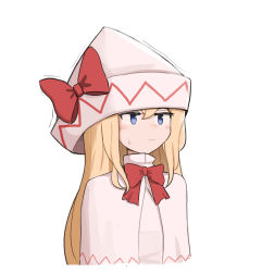 Rule 34 | 1girl, blonde hair, bow, bowtie, capelet, cropped torso, expressionless, hat, hat bow, highres, jitome, lily white, long hair, mata (matasoup), oversized hat, red bow, red bowtie, simple background, solo, touhou, upper body, white background
