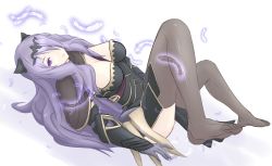 Rule 34 | 1girl, breasts, camilla (fire emblem), cleavage, drako9, feathers, feet, female focus, fire emblem, fire emblem fates, hair over one eye, highres, large breasts, light smile, long hair, looking at viewer, nintendo, purple eyes, purple hair, solo, thighhighs, thighs
