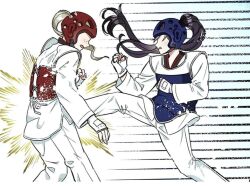 Rule 34 | 2girls, comic, dougi, fighting, hard-translated, kicking, kim boran, multiple girls, original, pain, sparring, taekwondo, third-party edit