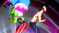 Rule 34 | 10s, 2boys, afro, animated, animated gif, ass shake, dancing, dandy (space dandy), explosion, gold skin, lowres, multicolored hair, multiple boys, pompadour, topless male, space, space dandy, sunglasses, sweat, tohn jravolta