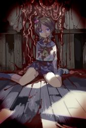Rule 34 | blood, corpse party, guro, highres, intestines, school uniform, solo, spoilers, suzumoto mayu, tears, thighs