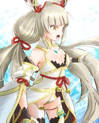 Rule 34 | 1girl, animal ears, blunt bangs, breasts, chest jewel, cleavage, detached sleeves, facial mark, highleg, highleg leotard, leotard, long hair, low twintails, mizss, nia (blade) (xenoblade), nia (xenoblade), silver hair, small breasts, solo, thighhighs, twintails, very long hair, xenoblade chronicles (series), xenoblade chronicles 2, yellow eyes